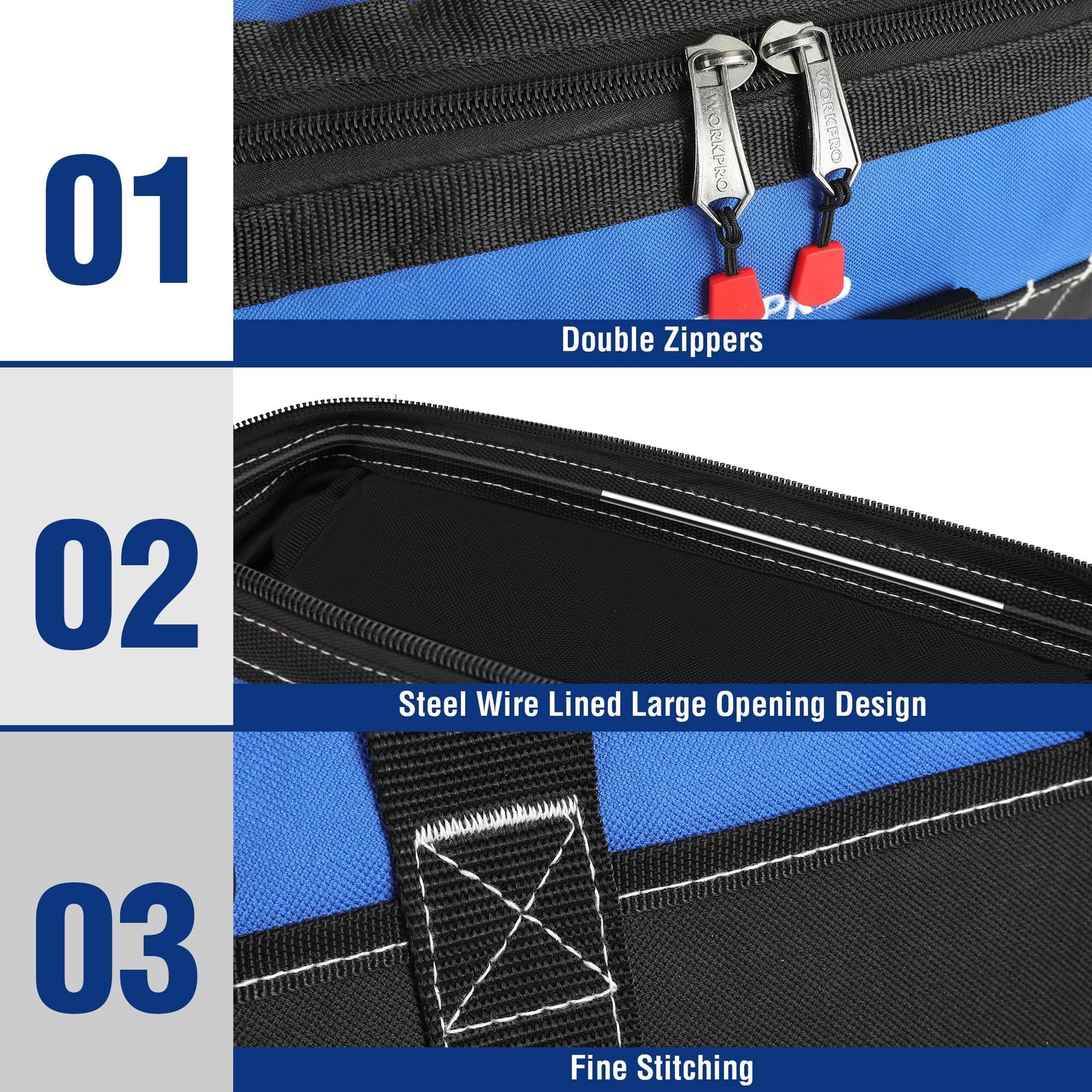 WORKPRO 16 inch Wide Mouth Tool Bag with Water Proof Molded Base Multi Pocket