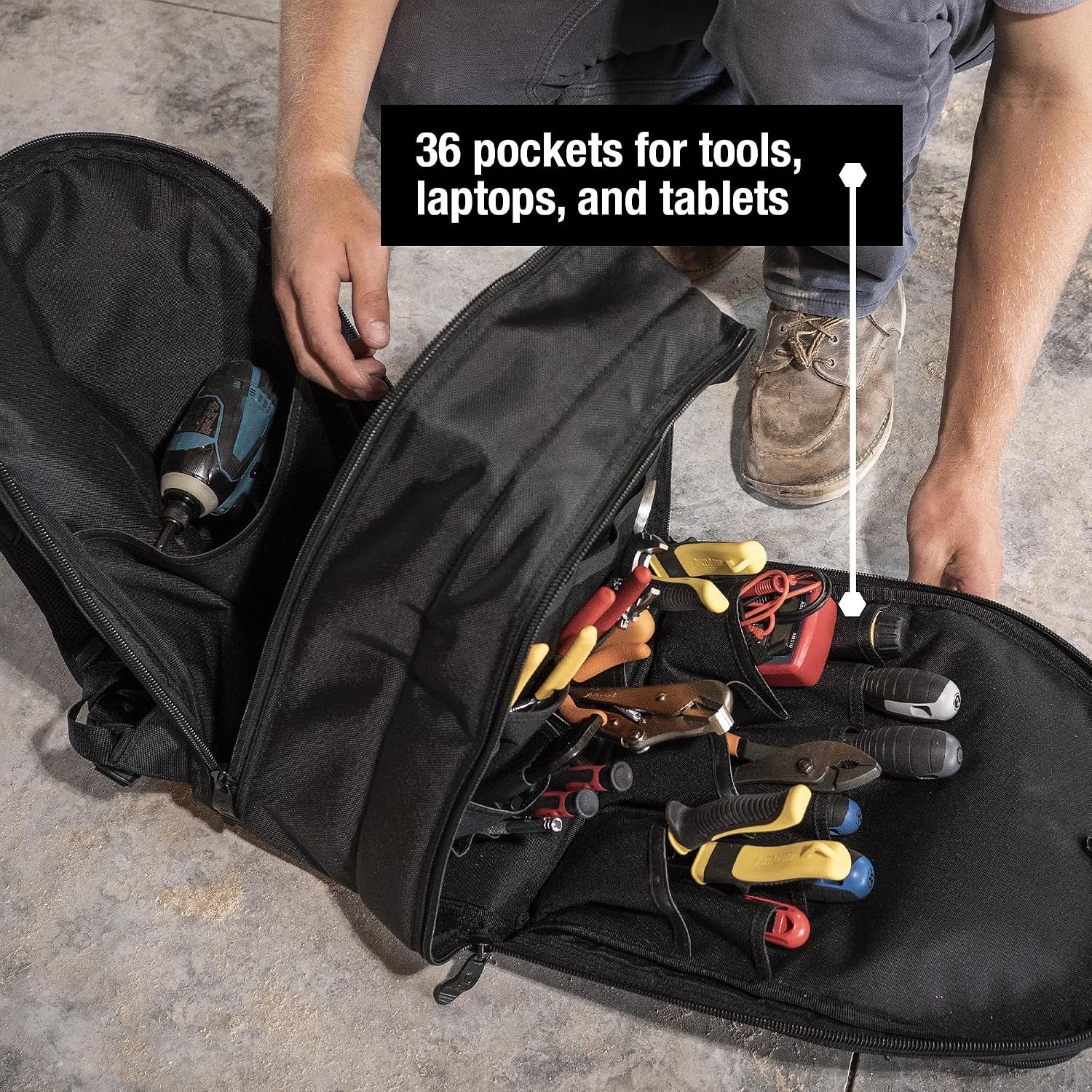 Versatile Heavy-Duty Tool Backpack – 36 Pockets & Sunglasses Protector Included