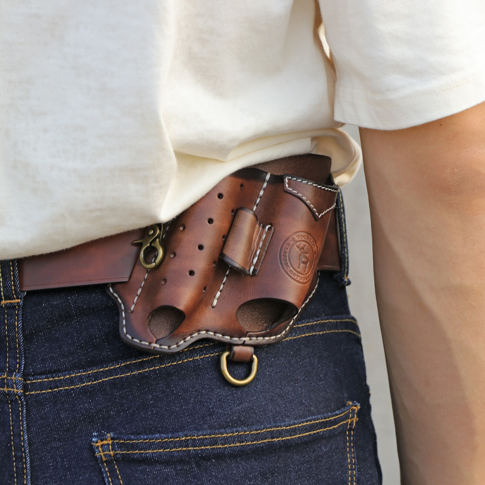 Tourbon Leather EDC Multitool Sheath Flashlight Holder Pen Belt Holster Camping
