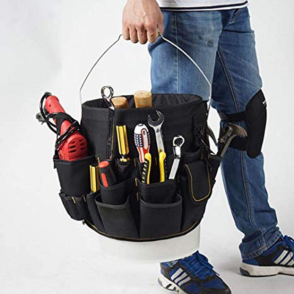 Black & Green Bucket Tool Organizer 56 Pockets Yard Lawn Construction Bag