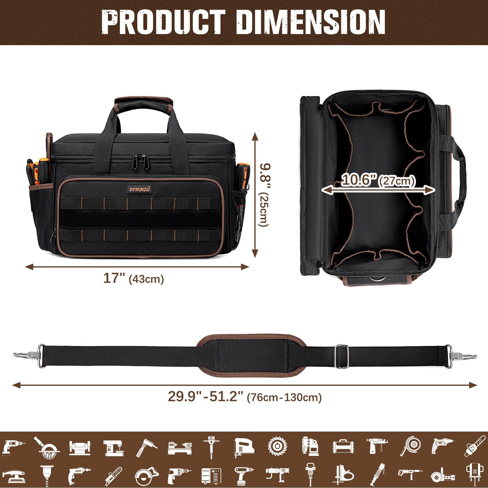 17 Inch Heavy Duty Tool Bags for Men Women, 20 Pockets Portable Tool Bag with…