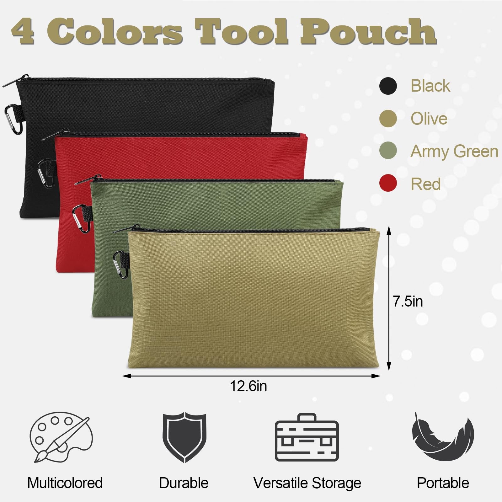 COIDEA 4 Pack Tool Pouch, 12.5″ Premium Tool Bag with Zipper, Multipurpose