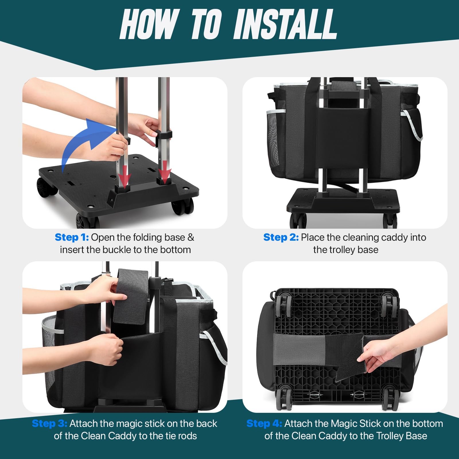 Large Rolling Cleaning Caddy Bag with Detachable Trolley, Full Support Plates…