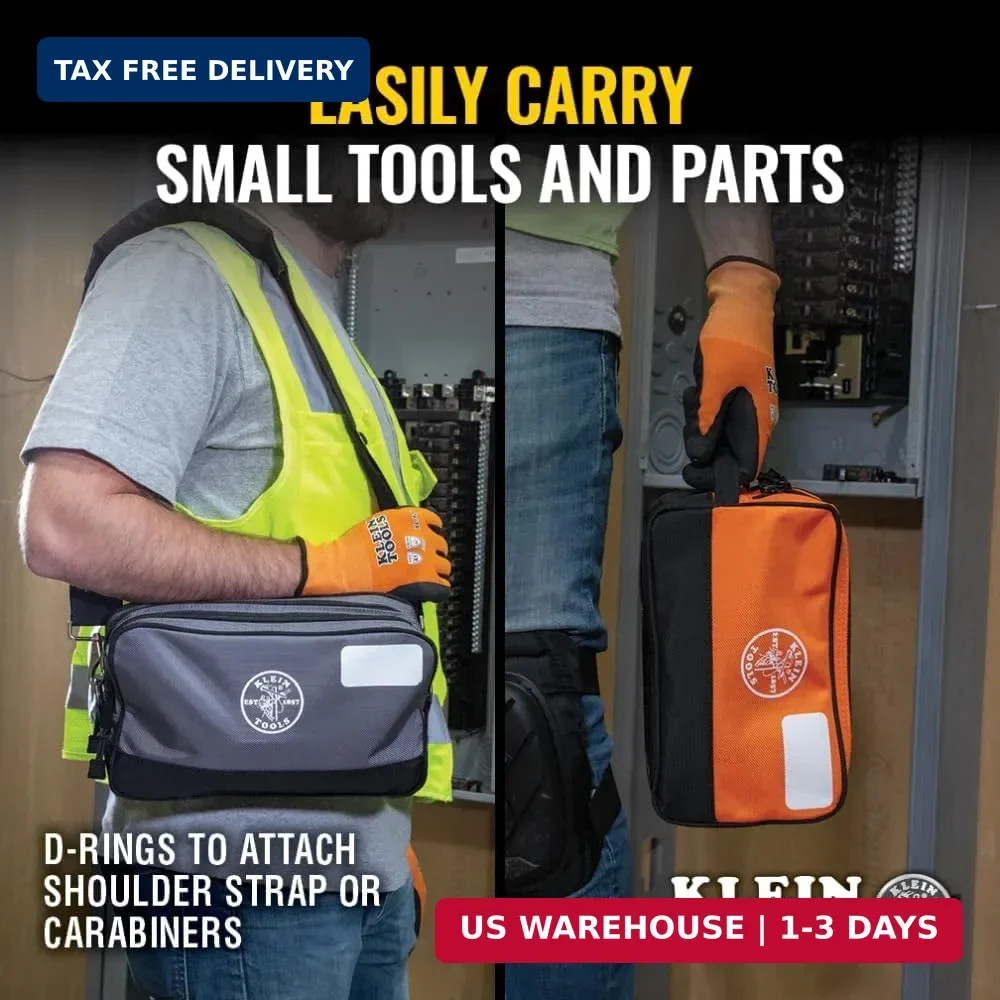 Klein Tools Tool Pouch, Dual Compartments, Heavy-Duty Tool Bag Organizer, Multip