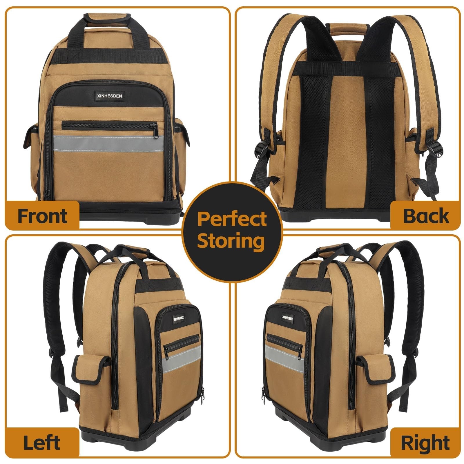 Heavy Duty Tool Backpack with Waterproof Base, Multi Pocket Organizer for Electr