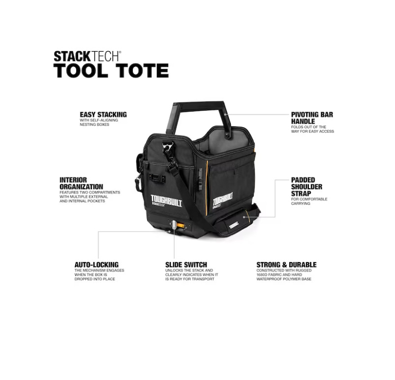 TOUGHBUILT STACKTECH Black Polyester 18-in W x 12-in D x 14.8-in L Tool tote
