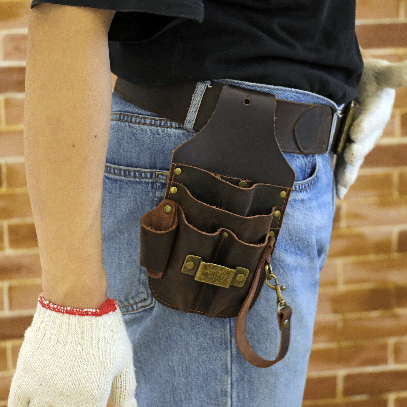 Tourbon Leather 5 in 1 Tool Holster Electric Tape Thong Carry Pouch Belt Holder