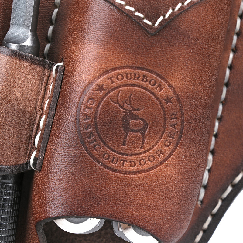 Leather Camping EDC Multitool Pouch Flashlight Holder Knife Belt Holster-TOURBON