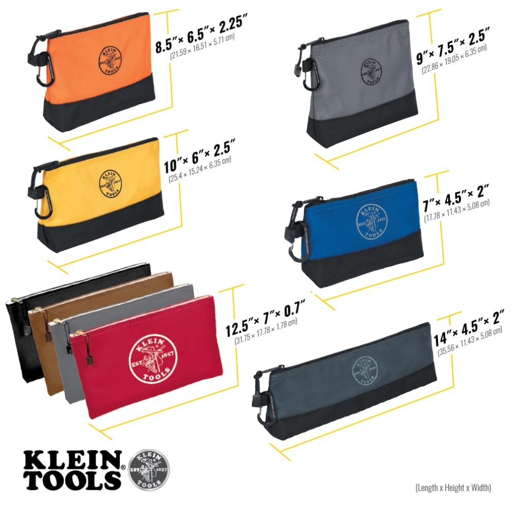 Klein Tools 80183 Zipper Tool Bag Set, (5) Stand-Up 16.25 x 7.5 x 5.5 inches