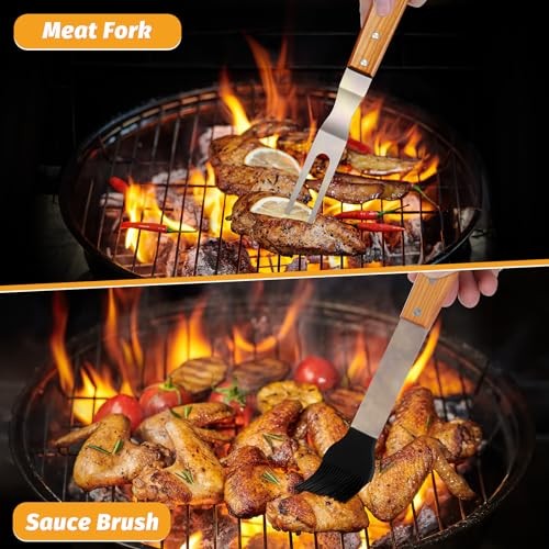 Grill Utensils Set with Brush – 5pcs Grilling Tools Set Wood Handle – 5PCS SET