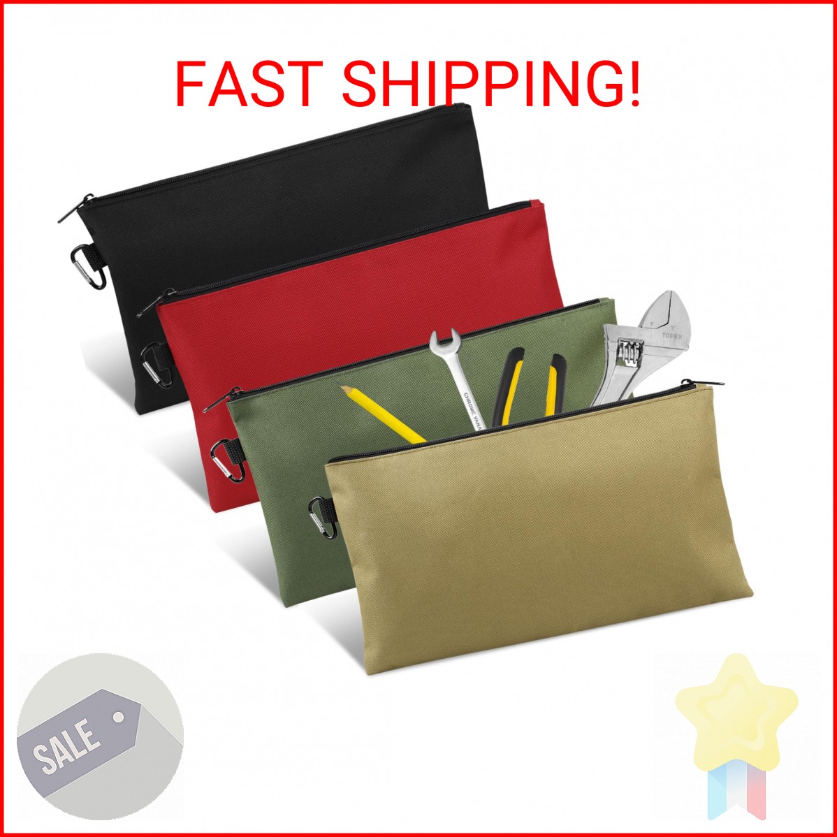 4 Pack Tool Bag, Premium Tool Pouch Zipper Bag, 12″ Tool Pouch with Zipper, Mult