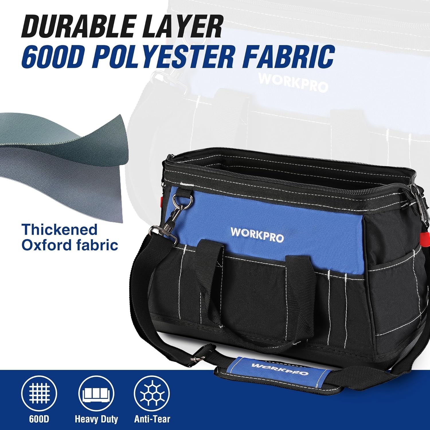 16-Inch Heavy-Duty Waterproof Tool Bag with Adjustable Strap for Easy Carrying
