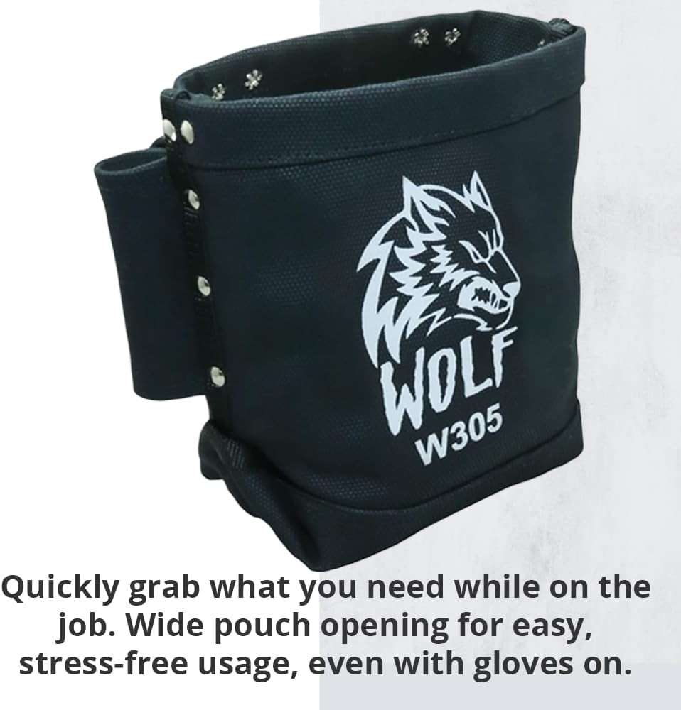 Wolf Black Canvas Tool Pouch: Heavy-Duty Tote for Tradesmen – 5″x10″x9″