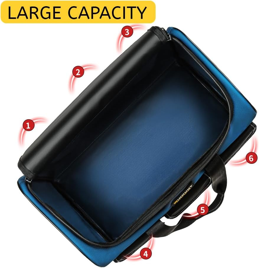 Large Tool Bag, 1680 Denier with 5 Exterior Pockets Electrician Tool Bag, Ideal