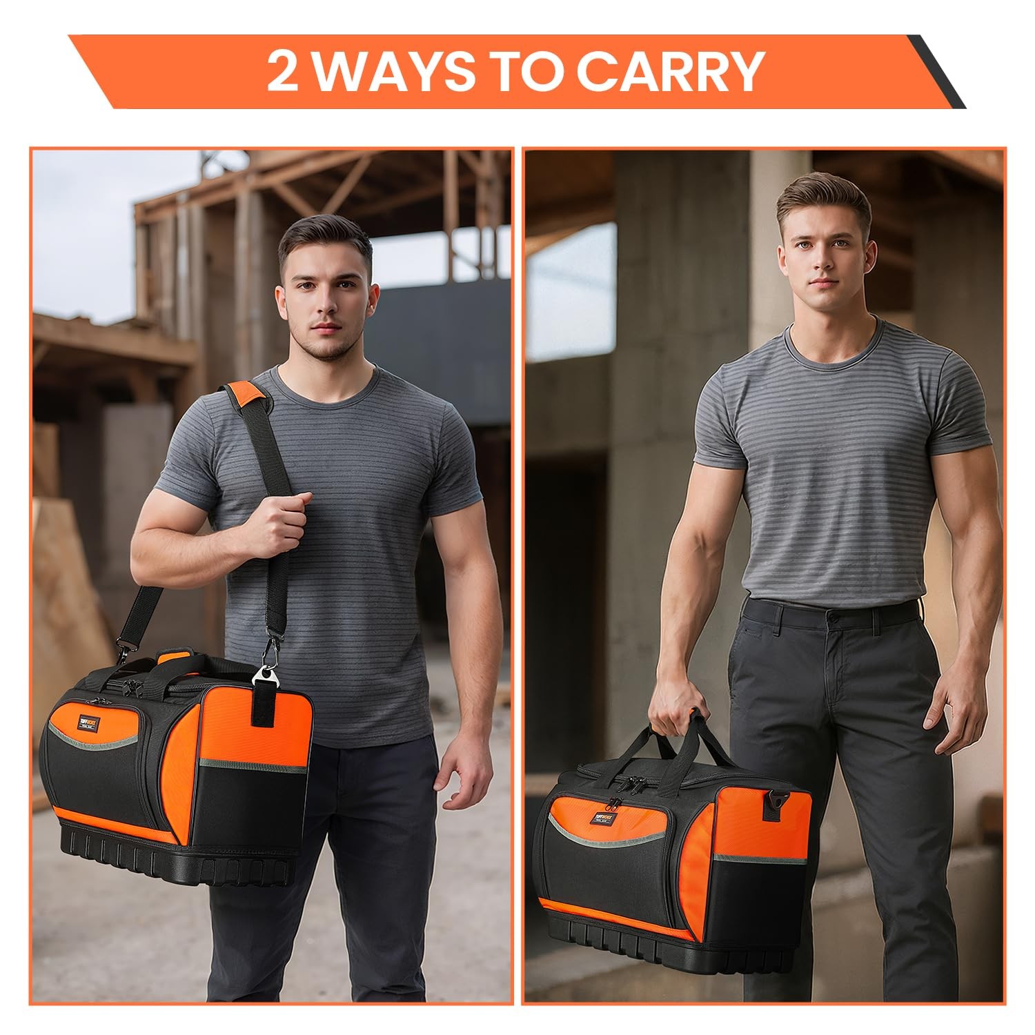 Large Tool Organizer Bag 18 Pockets 15.7×11.4×9.8 Inch 600D Black Orange