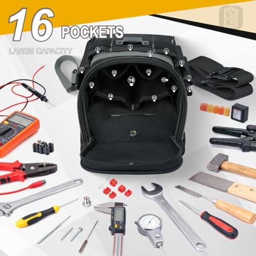 Medium Ziptop Tool Pouch with Belt Clip,16-Pocket Heavy Duty Grey Pouch + Belt