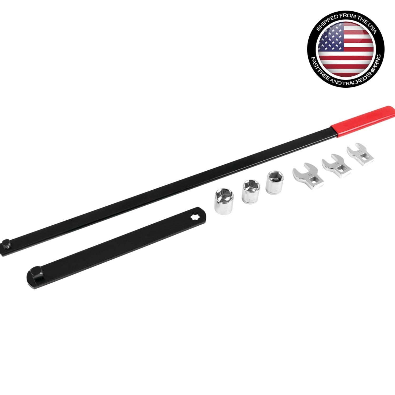 Versatile 8pc Long Handle Serpentine Belt Tool Kit with Crowfoot Wrenches