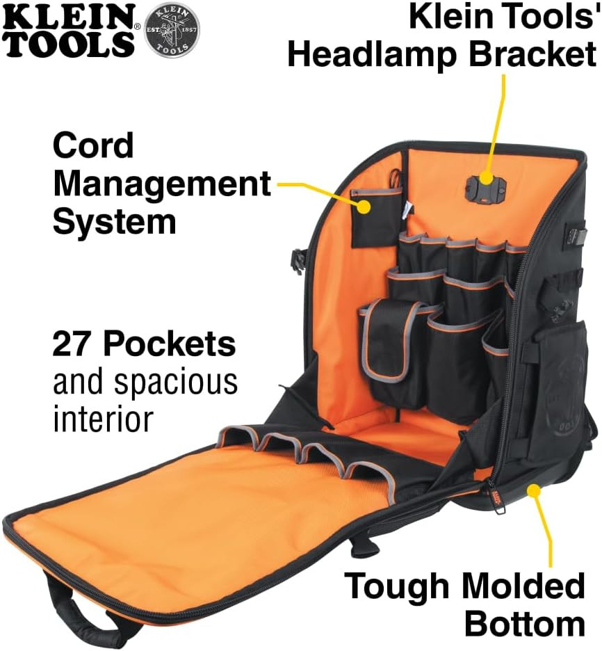 62482 Tool Backpack, Tool-Station Pro Heavy-Duty Organizer with 27 Pockets, L…
