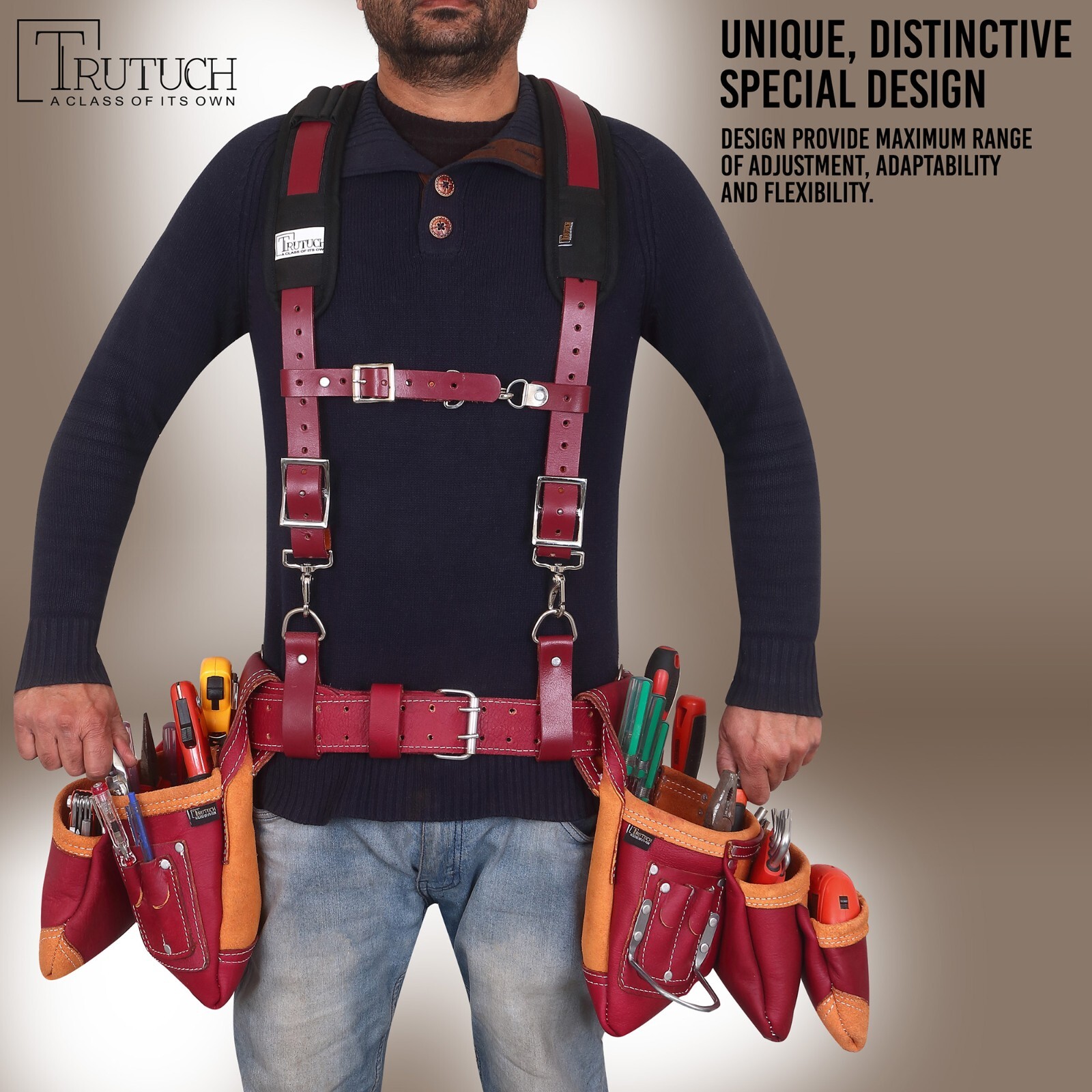 Maroon Leather work Suspenders | Tool Belt Suspenders | Grain Leather Suspender