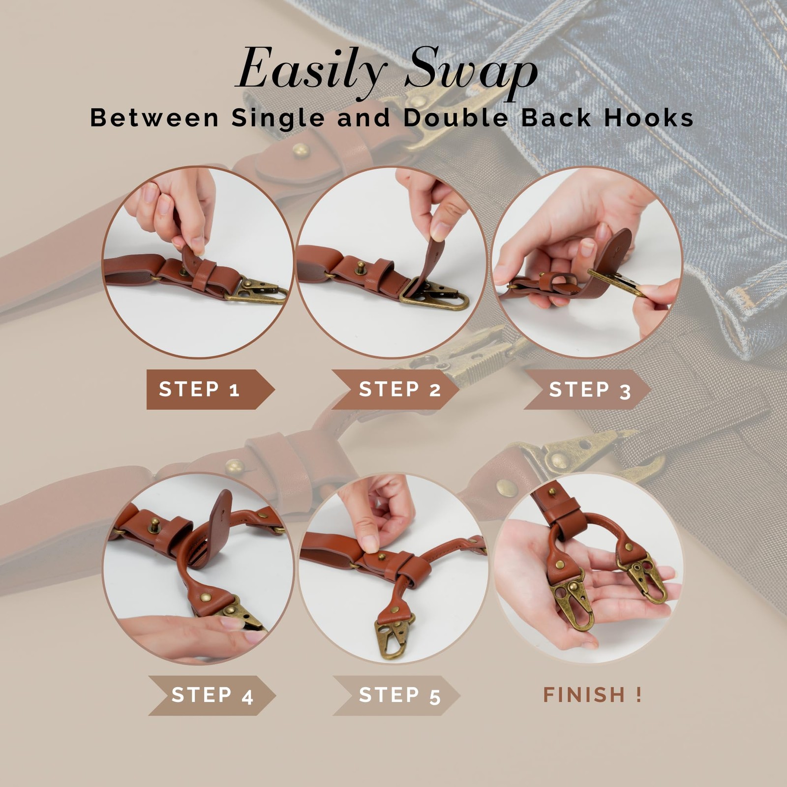 SAIGON handicraft Leather Suspenders Adjustable length (32″ to 54″), Brown