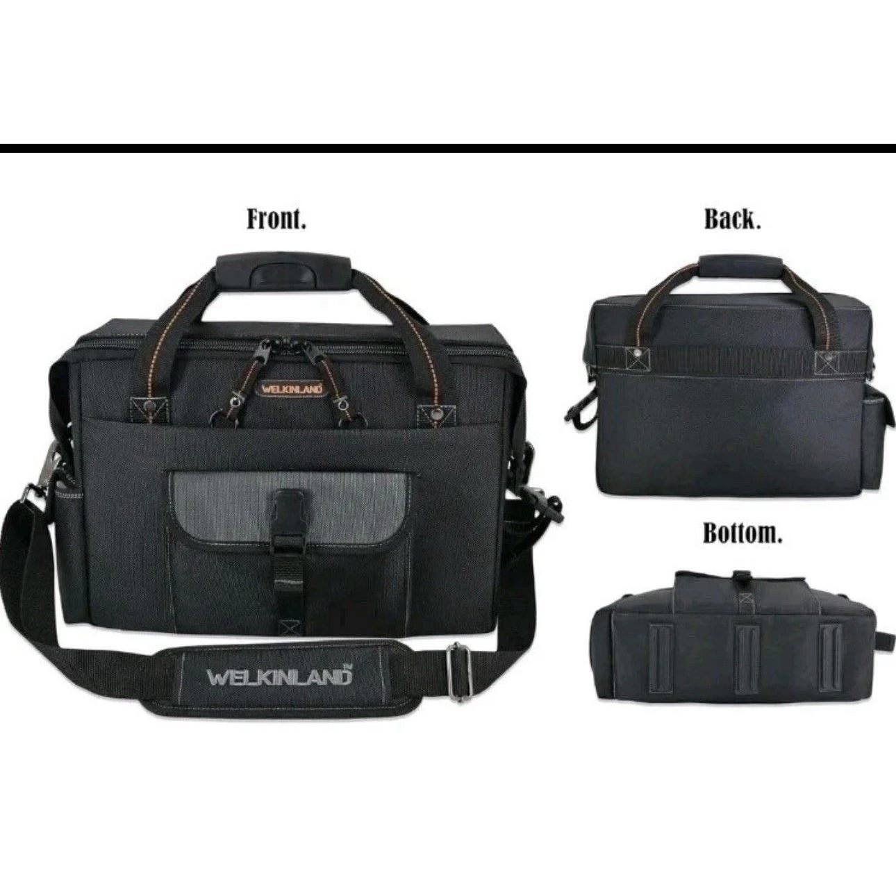 Welkinland Large Open Top Tool Bag Black Laptop Compartment 15 Pockets Organizer