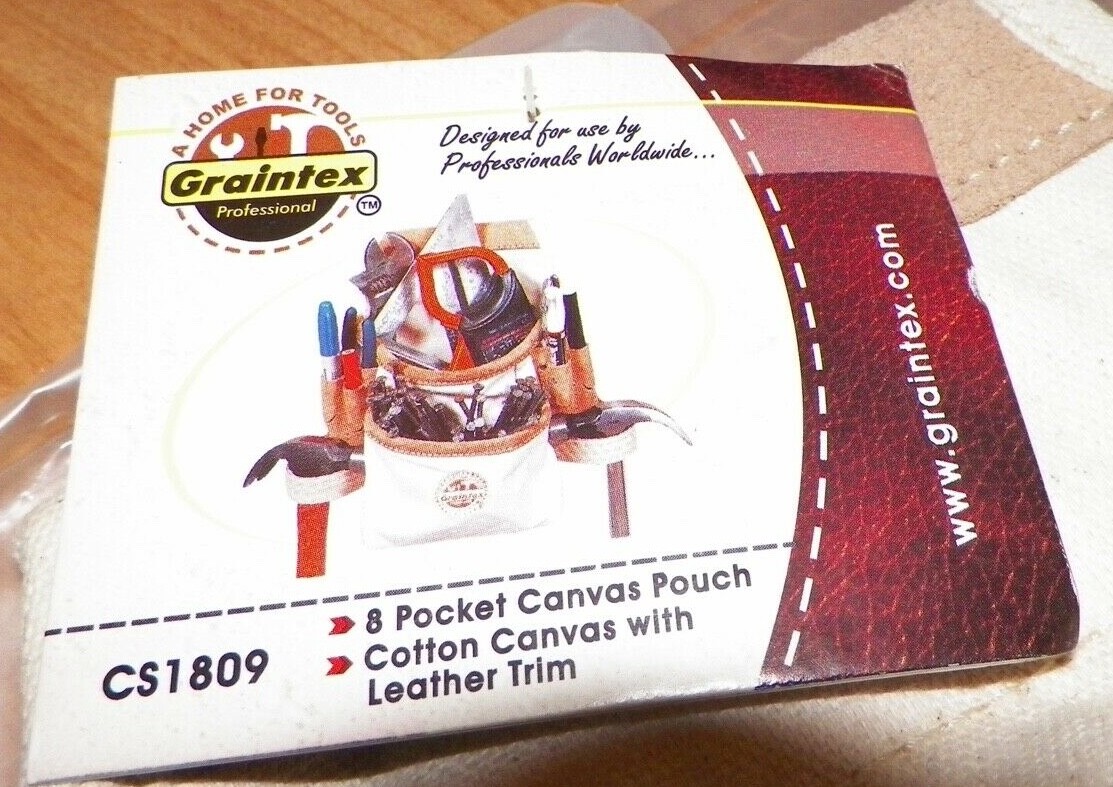 GRAINTEX – CANVAS TOOL POUCH w/ Leather Trim – 8 Pockets + 2 Loops – CS1809