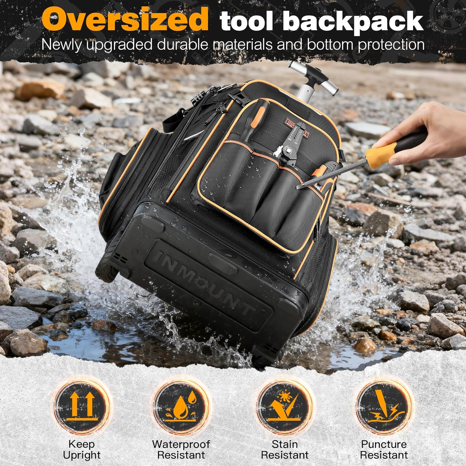 Heavy Duty Rolling Tool Backpack with Wheels & USB Port for Pros