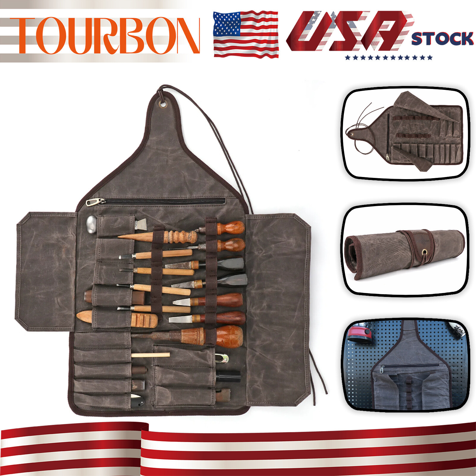Canvas Tool Roll Wood Carving Knife Storage Pouch Chisel Spanner Pocket-TOURBON