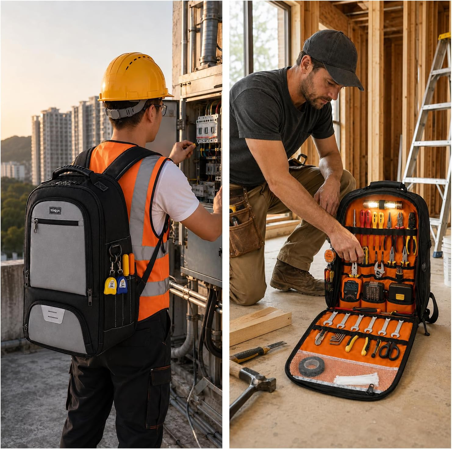 Heavy Duty Tool Backpack with Laptop Sleeve for Electricians & Techs