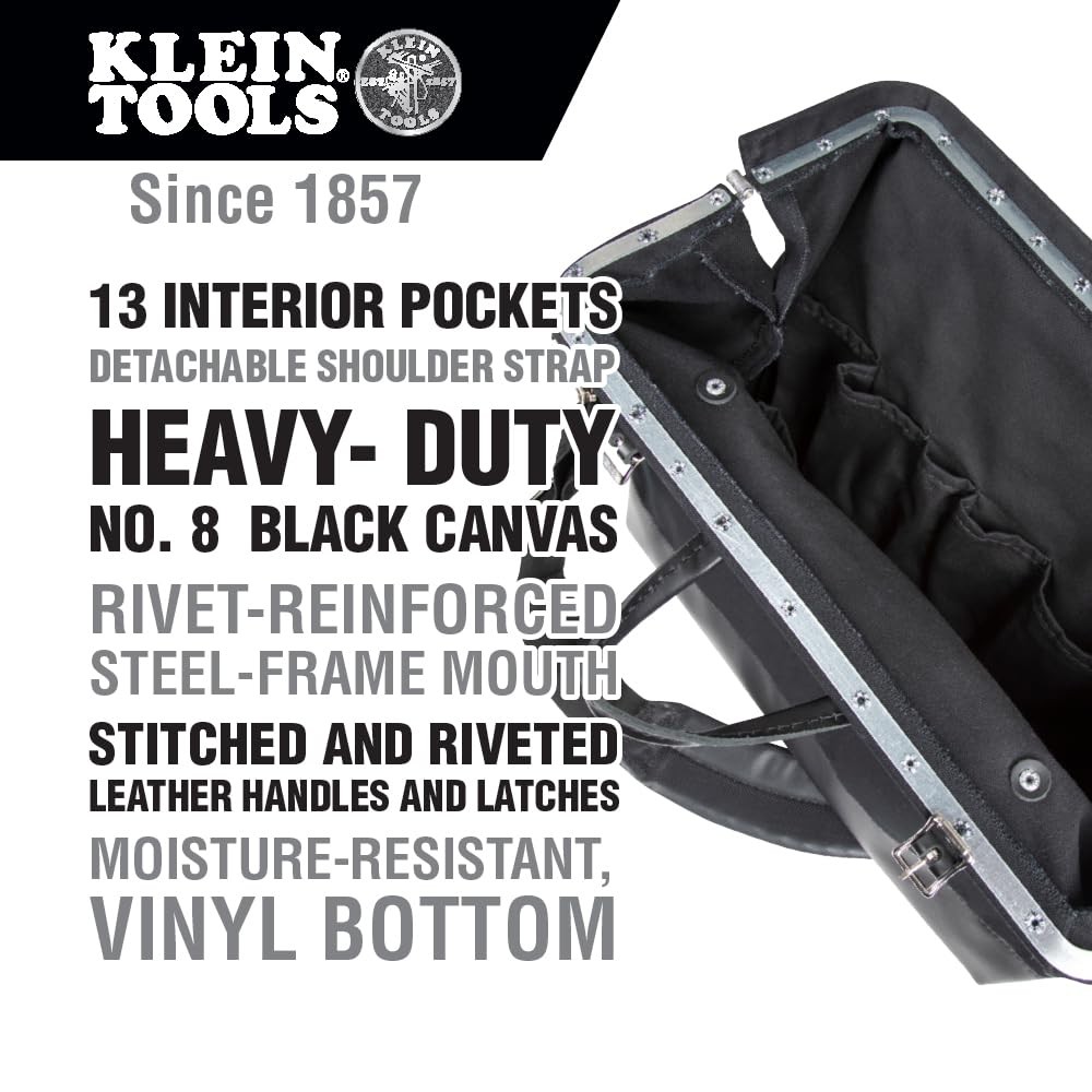 Klein Tools 18 Inch Black Portable Tool Box Heavy Duty Canvas Tote Bag