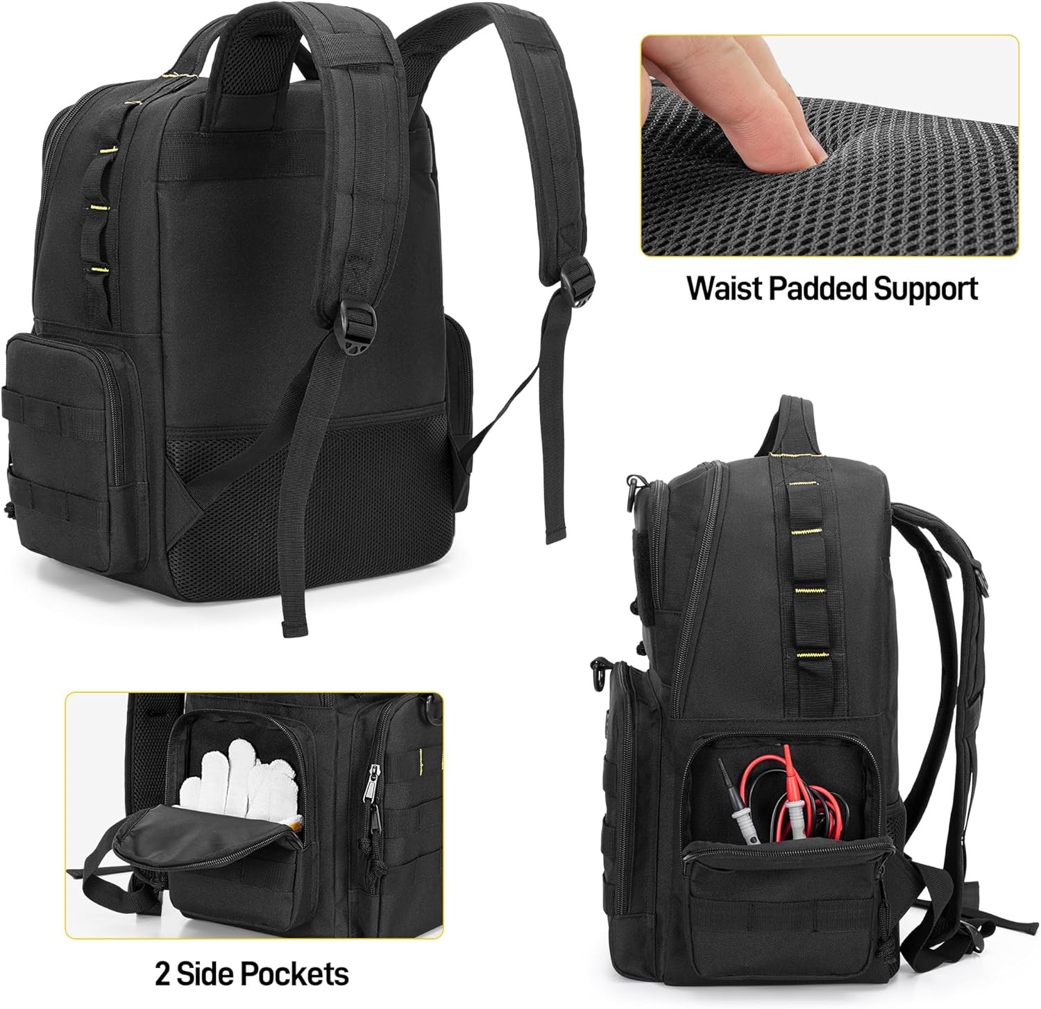Tool Bag Backpack for Men with 3 Tool Pouches, Heavy-Duty Tool Storage Organizer