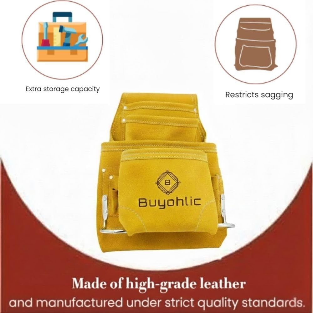 10Pocket Dark Tan HeavyDuty Suede Leather Carpenters Tool Nail Bag Pouch