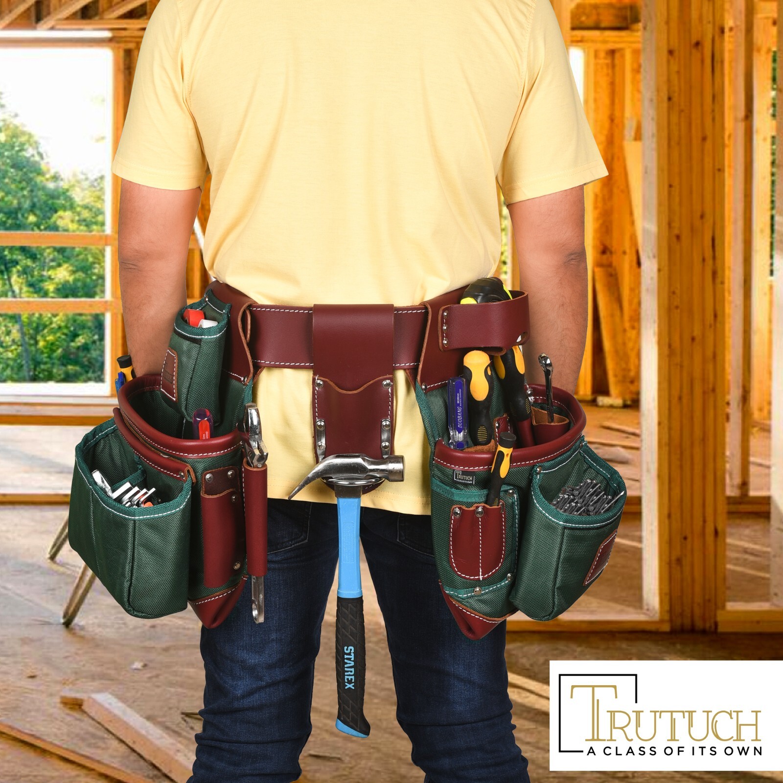 TRUTUCH Nylon and Leather Tool Belt with Leather Work Suspender | Framers
