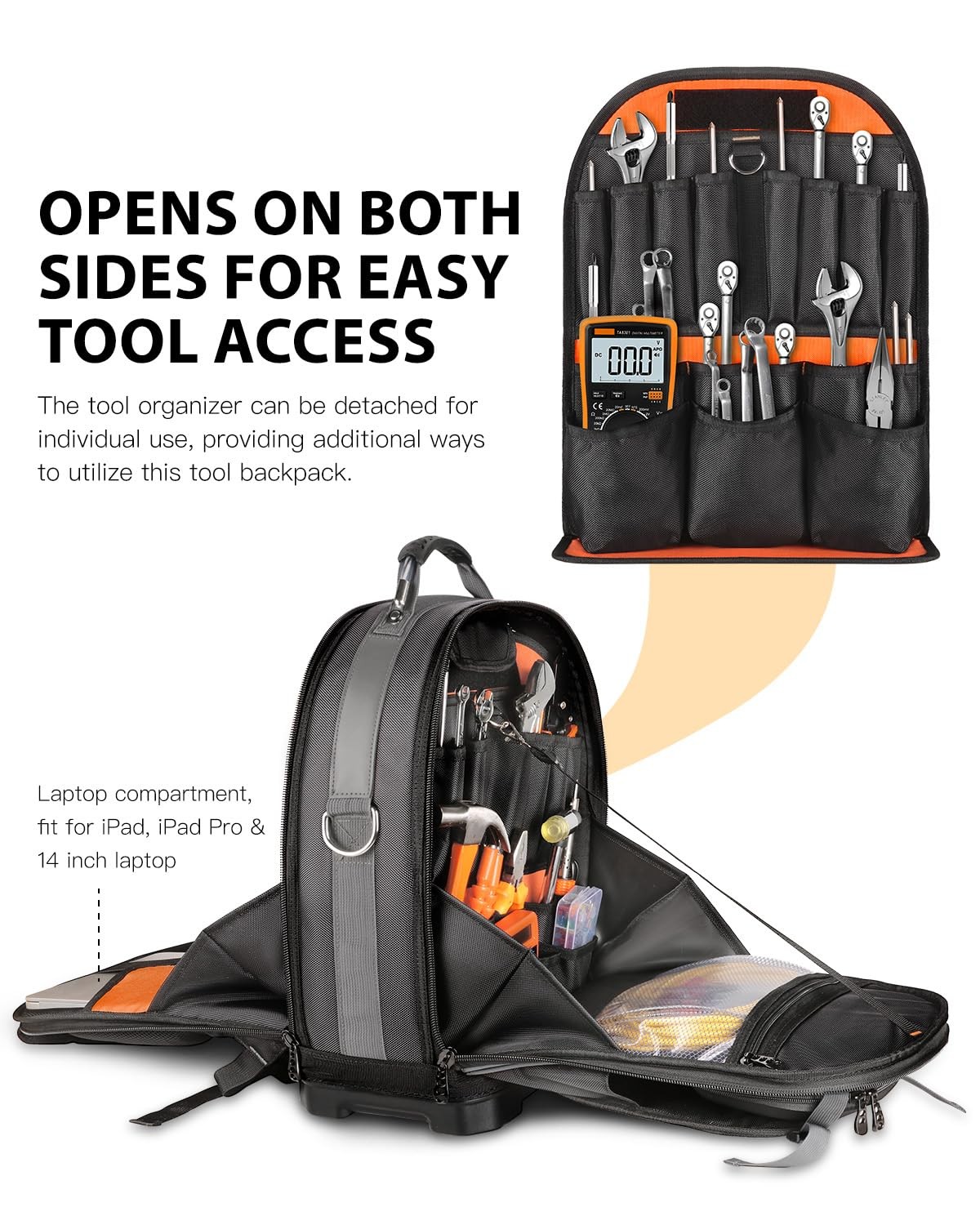 Tool Backpack with Laptop Compartment, Full-Open Tool Bag, Hvac Tool Bags, He…