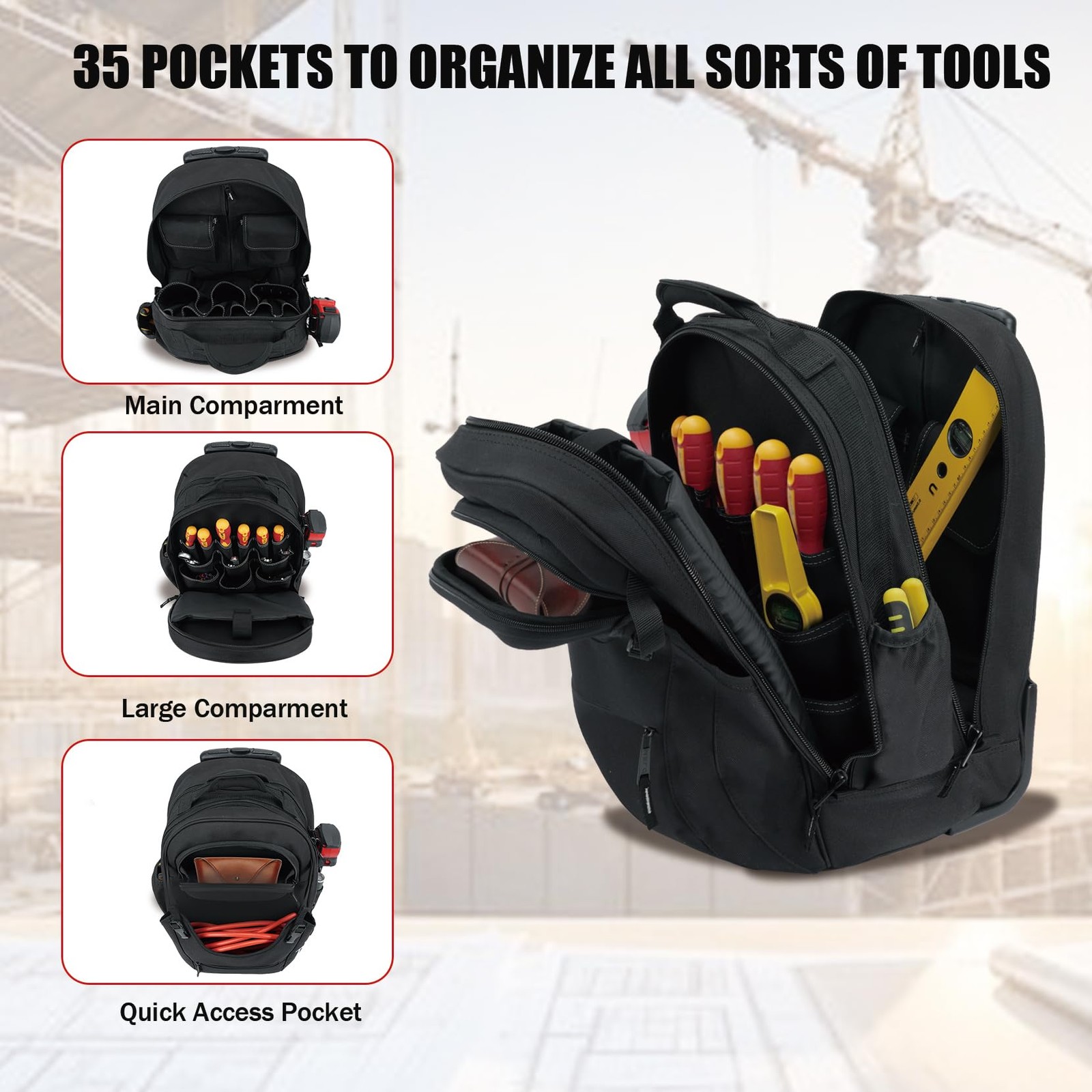 MELOTOUGH Rolling Tool Bag with Telescoping Handle 35 Pockets Wheeled Electri…