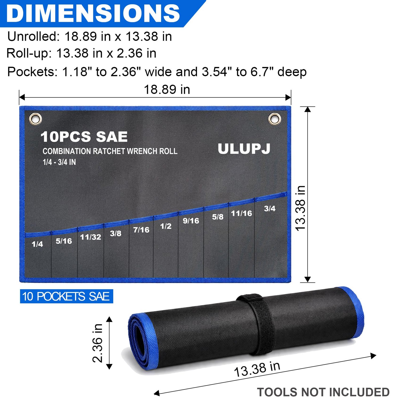 2PCS Wrench Roll, Wrench Roll Up Pouch, Wrench Organizer, HeavyDuty Tool Pouc