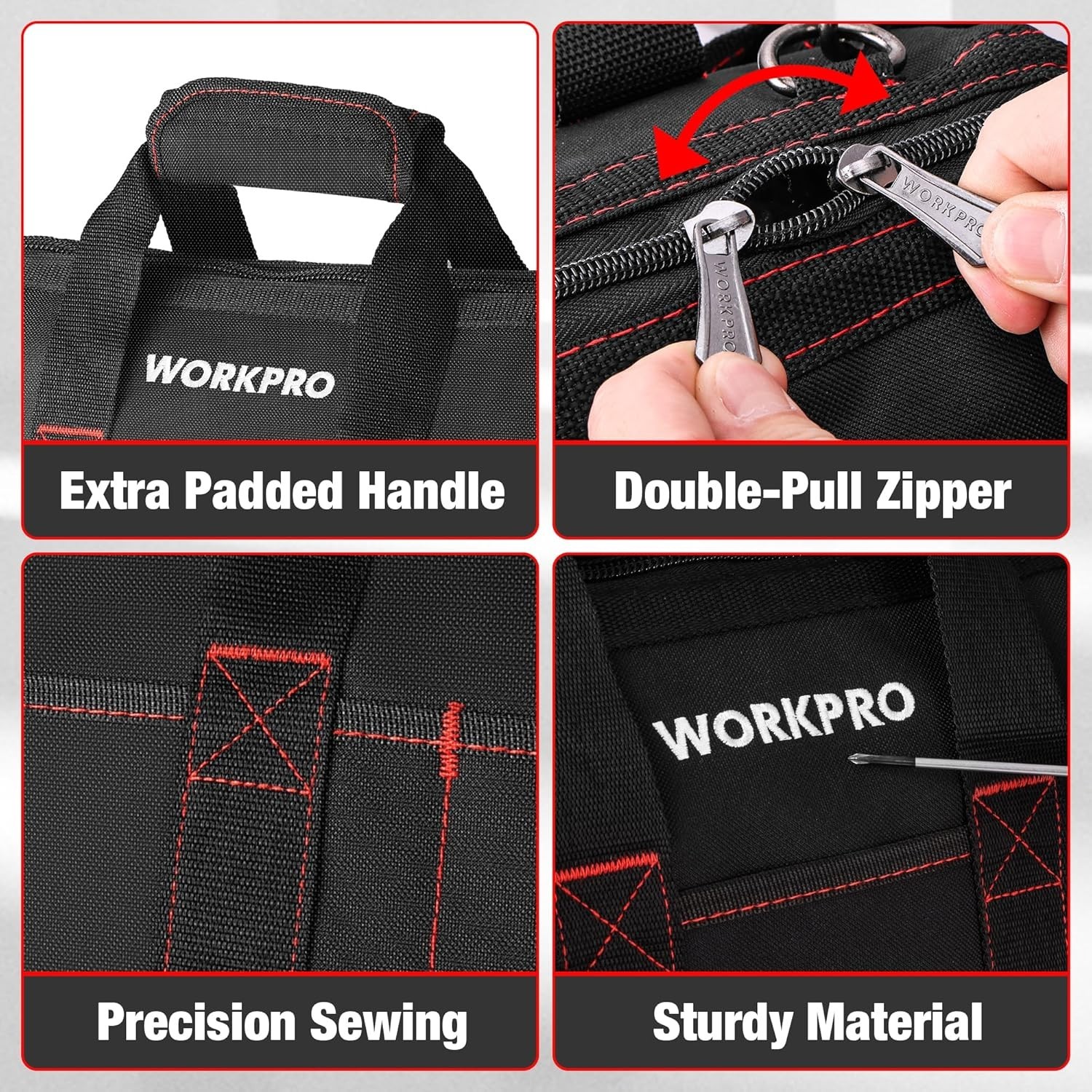 16-inch Wide Mouth Waterproof Tool Bag with Padded Handle & Adjustable Strap