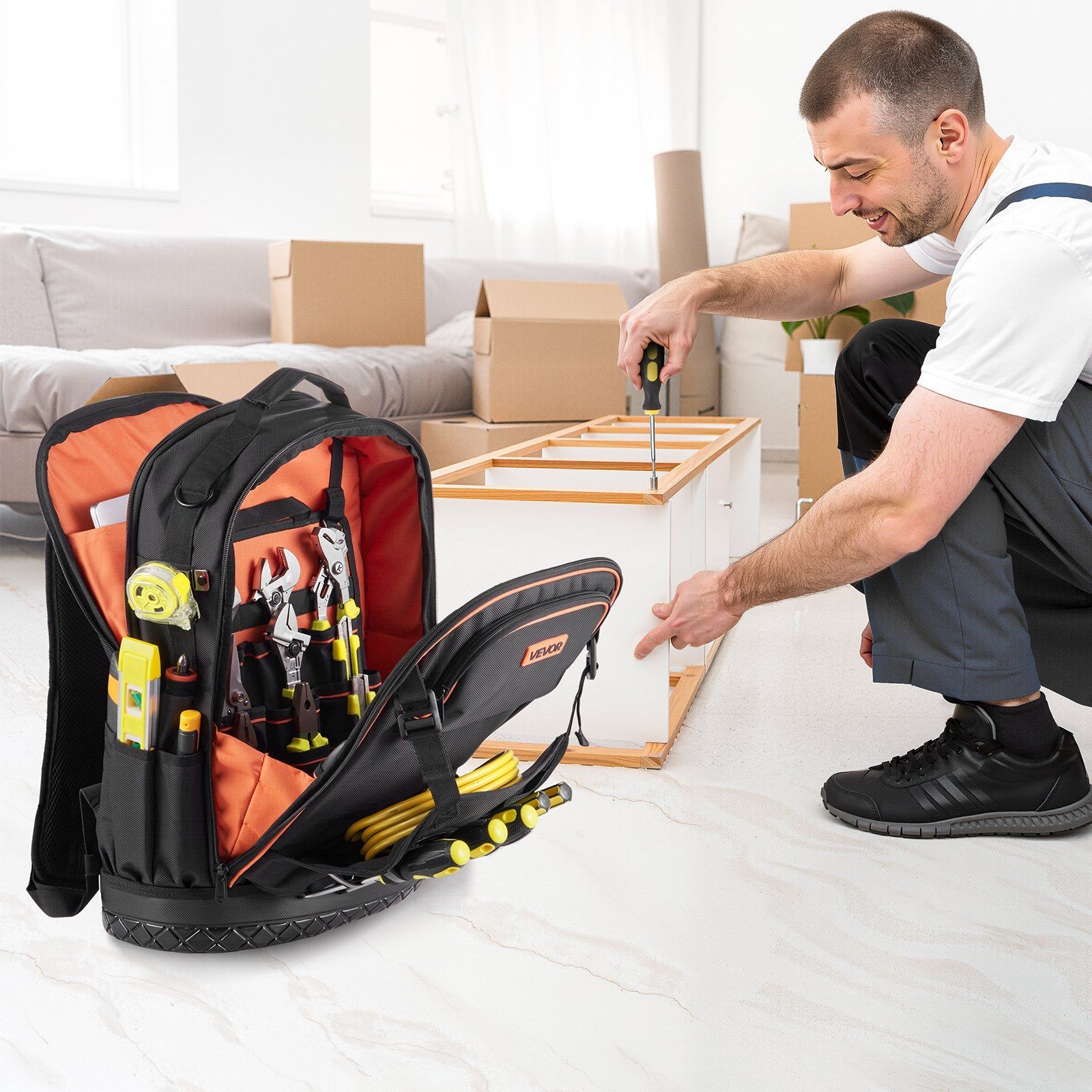 65-Pocket Worksite Tool Backpack, Heavy-Duty Carry, Tear-Resistant Material