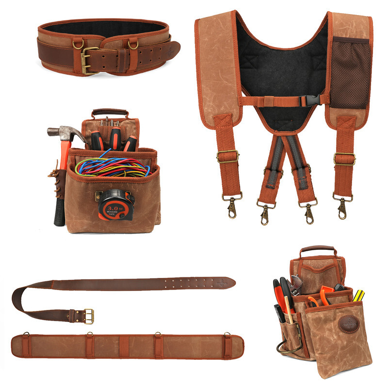 TOURBON Electrician Suspenders Carpenter Canvas Framer Tool Carry Rig Belt Bag