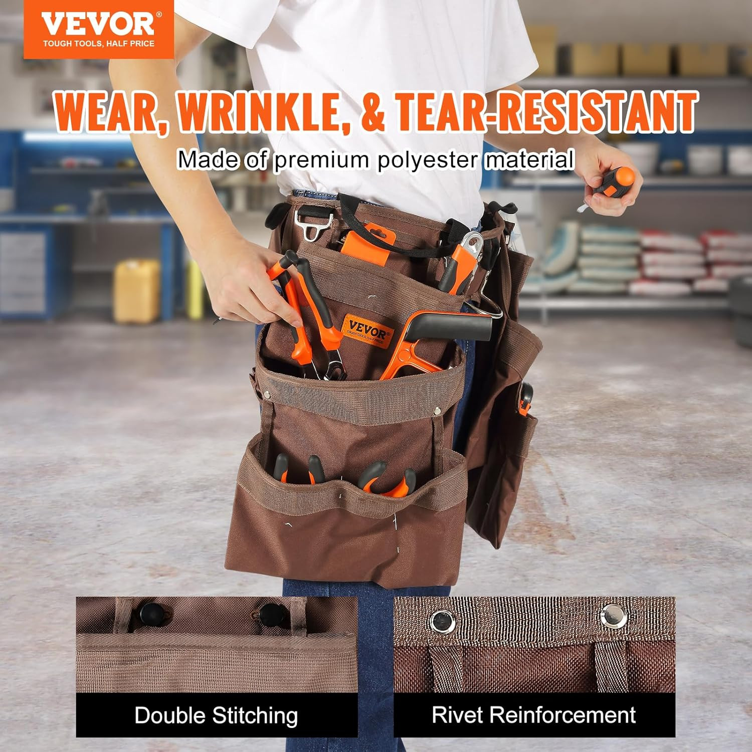 Tool Belt, 19 Pockets, Adjusts from 32 Inches to 54 Inches, Polyester Heavy Duty