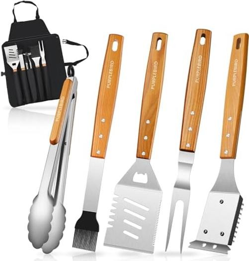 Grill Utensils Set with Brush – 5pcs Grilling Tools Set Wood Handle – 5PCS SET