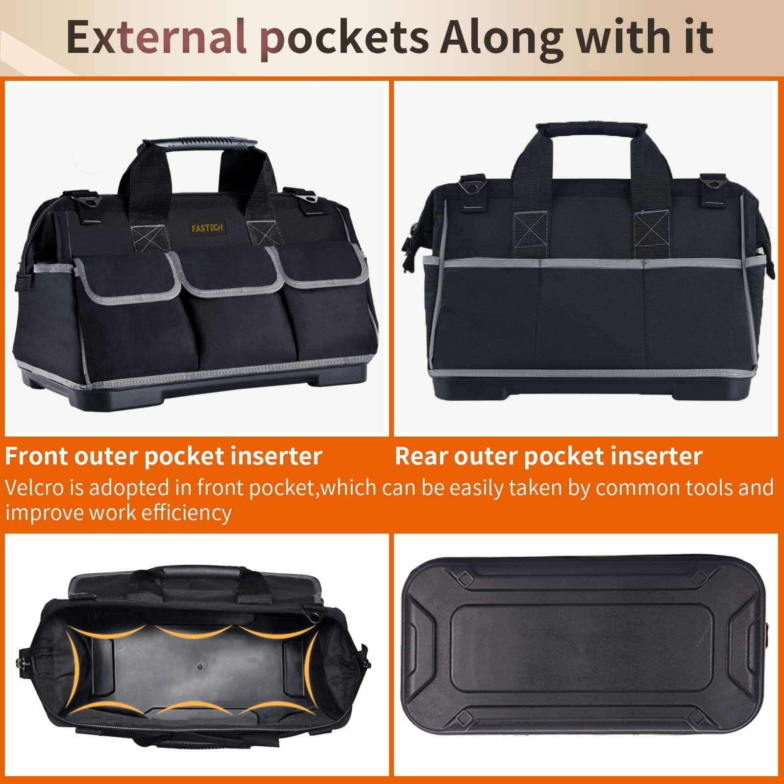FASTECH 22-inch Wide Mouth Tool Bag 22 inch-Grey-With Bottom Shell, Black
