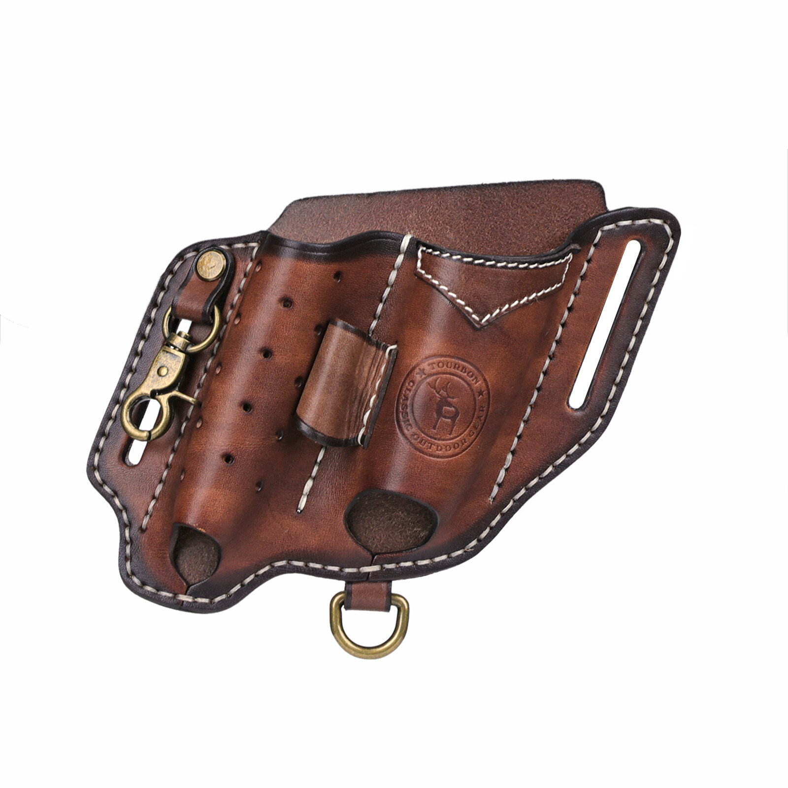 Tourbon Leather EDC Multitool Sheath Flashlight Holder Pen Belt Holster Camping