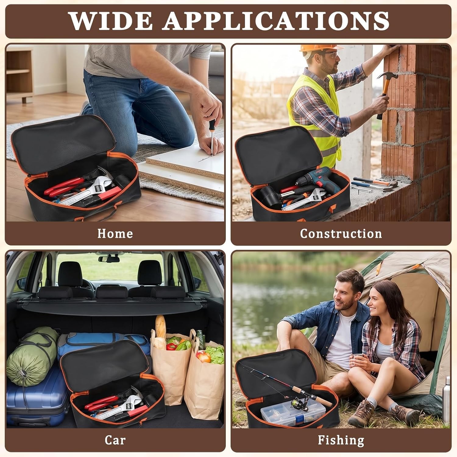 12 Inch Waterproof Small Tool Bag Portable Oxford Storage Zipper Pouch Black