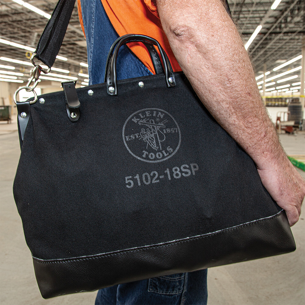 Klein Tools 510218SPBLK Deluxe Black Canvas Tool Bag, 18-Inch