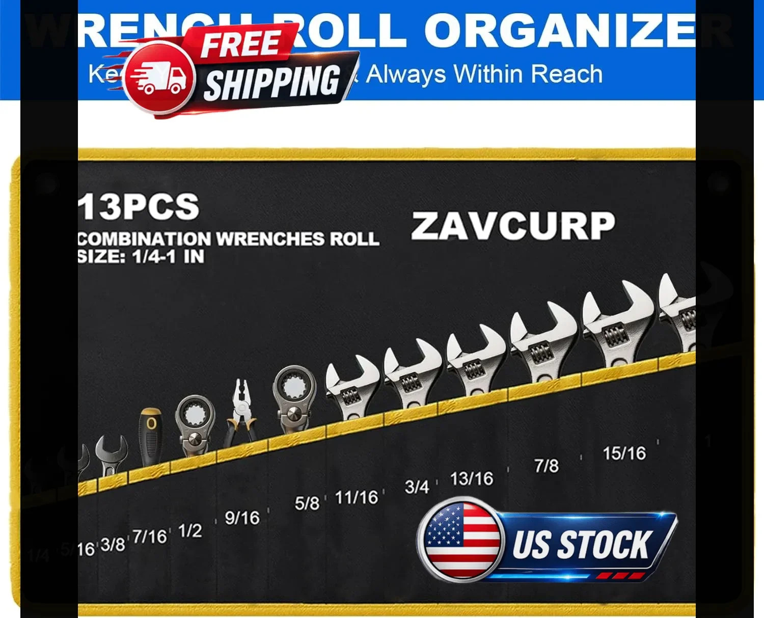 1 Pack Wrench Roll up Pouch Wrench Set Roll Organizer 13 Pocket Slot Canvas Tool