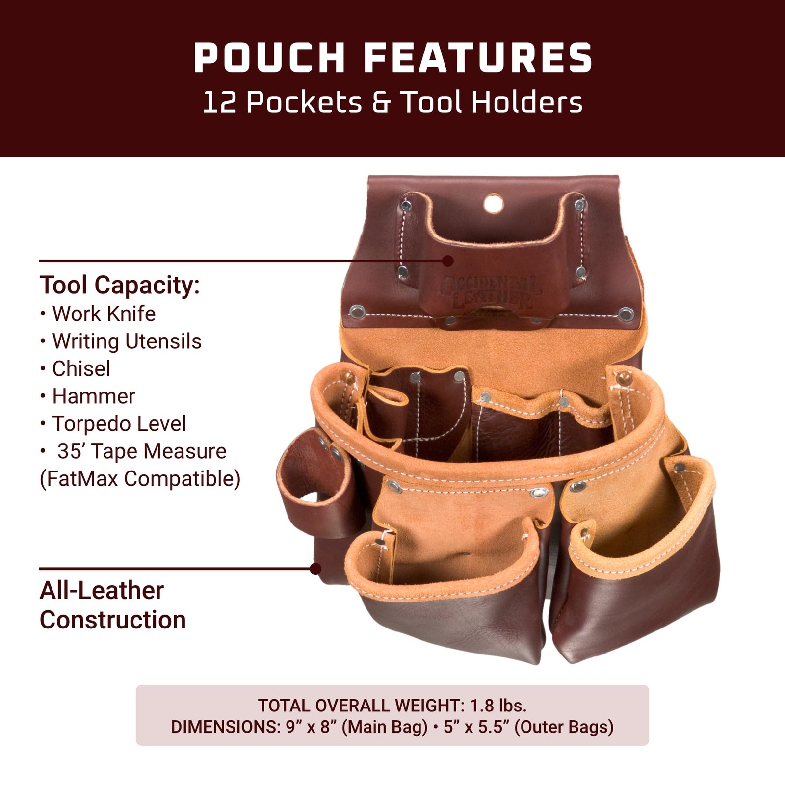 Occidental Leather 5018DBLH 3 Pouch Pro Tool Bag