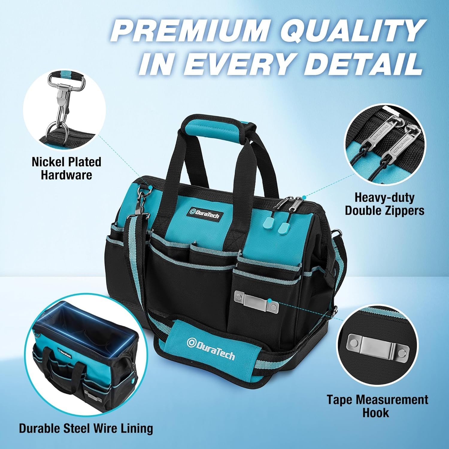 16-Inch Heavy Duty Tool Bag with Waterproof Hard Bottom, Tool Bag Organizer W…