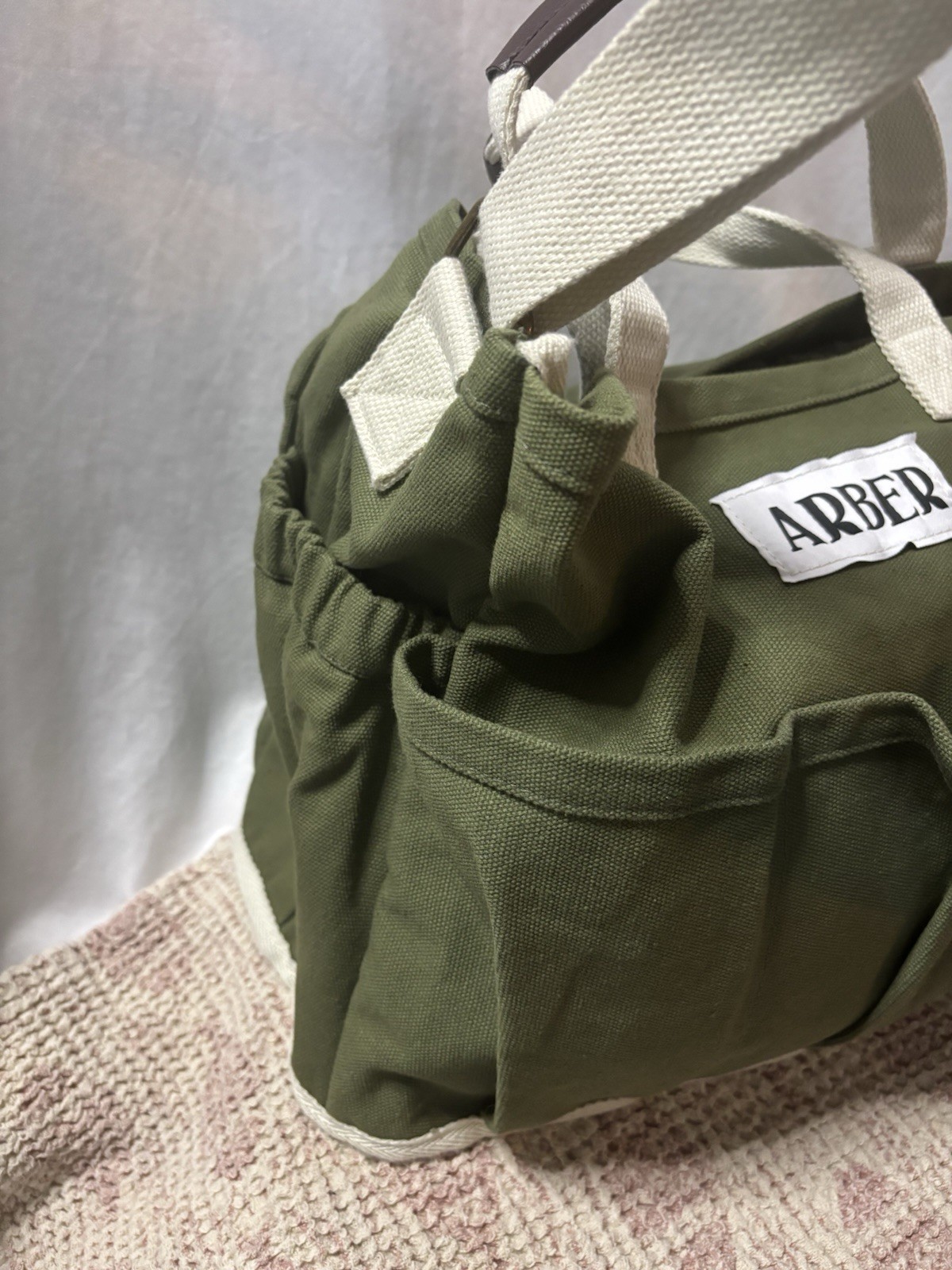 Arber Garden Tote Spacious Utility Carry All With Pockets Mesh Bottom Canvas Bag