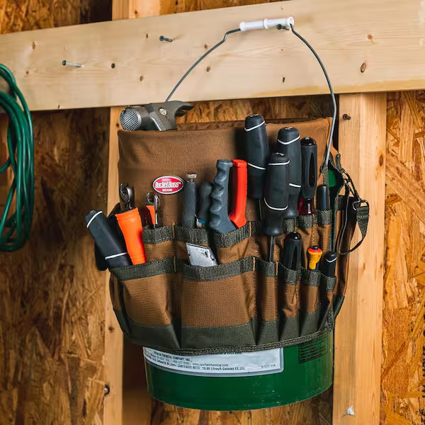 Bucketeer 5 Gal. Bucket Tool Organizer in Brown, 600D poly fabric